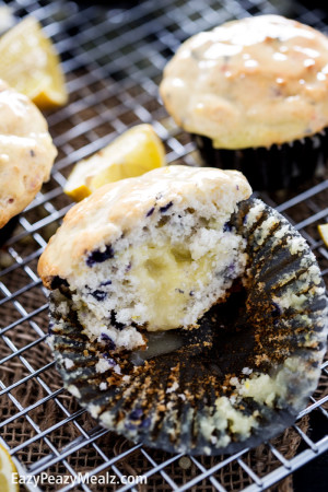 Sour Cream Lemon filled Blueberry Muffins, with sour cream lemon glaze. Utterly delectable.