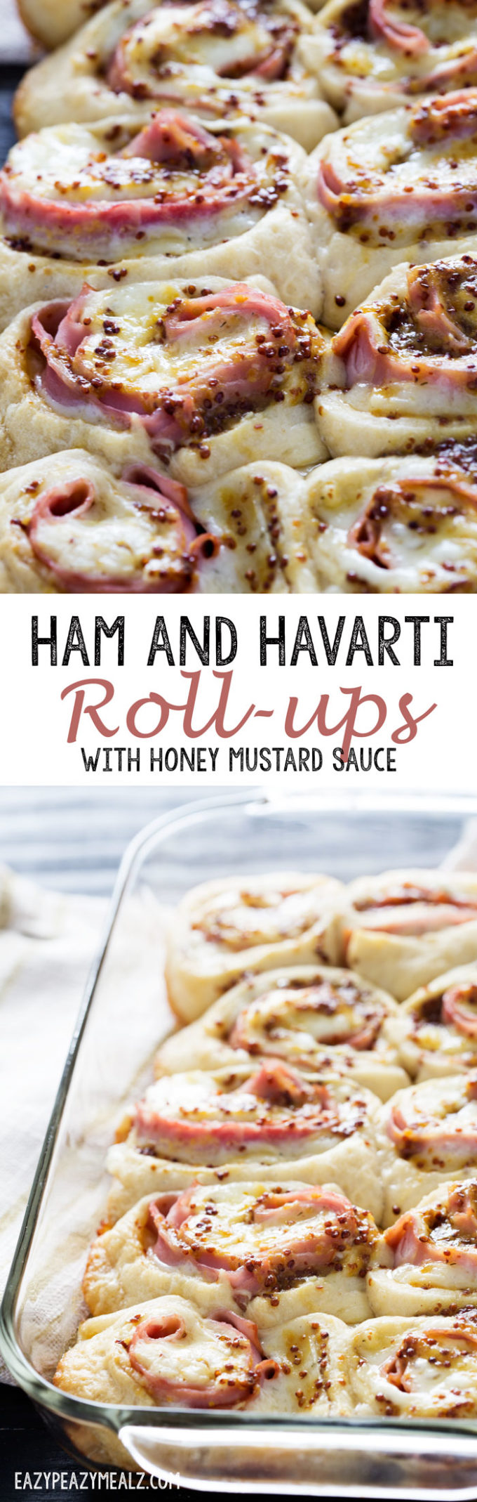 Ham and Havarti Roll up with a honey mustard sauce. Easy to make, and so delicious. 