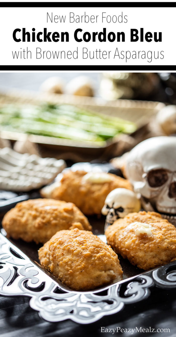 Chicken Cordon Bleu and browned butter asparagus make a great spooky Halloween dinner. Recipe plus full party details. 