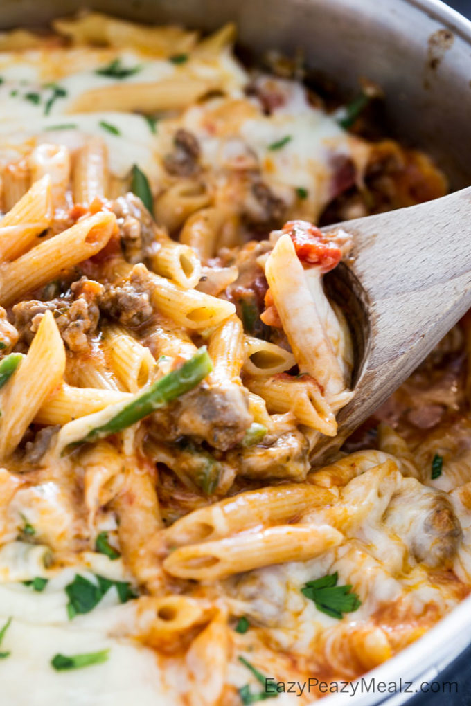 Meaty, cheesy, flavorful skillet pasta made in just one pot in under 20 minutes! 