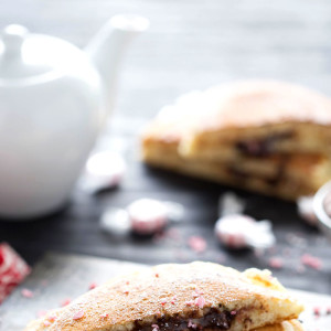 Peppermint hot chocolate stuffed pancakes are great for Christmas morning.