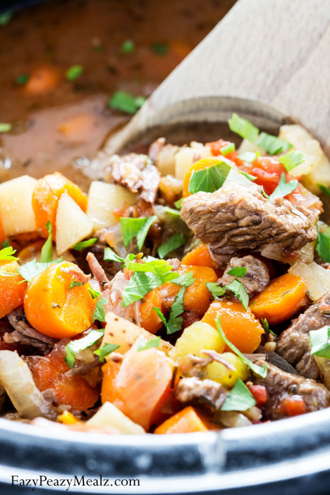 A slow cooker Italian Beef Stew that is a real crowd pleaser