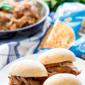 BBQ pork sliders use slow cooker bbq pork sandwiched on fresh rolls