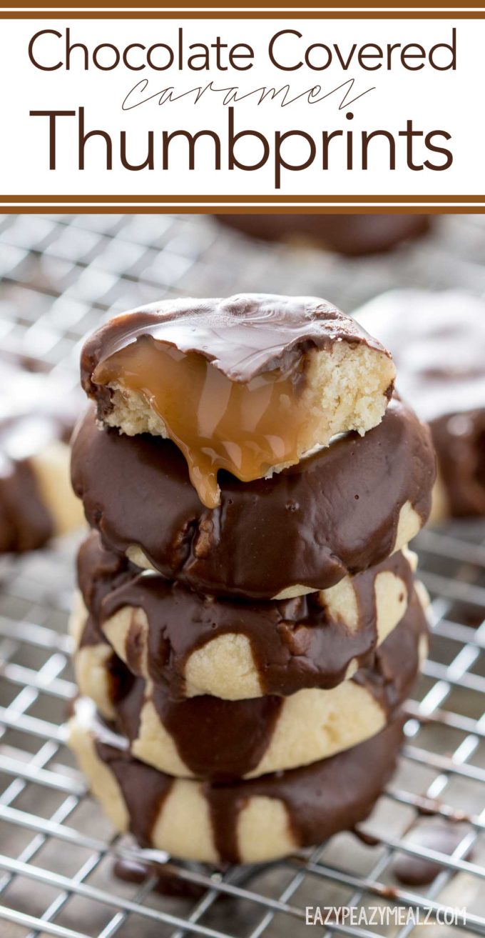 Chocolate Caramel Thumbprint cookies, easy to make and oh so delicious.