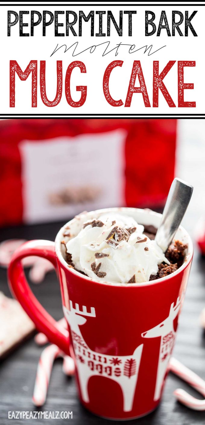 A holiday molten mug cake with peppermint and chocolate!