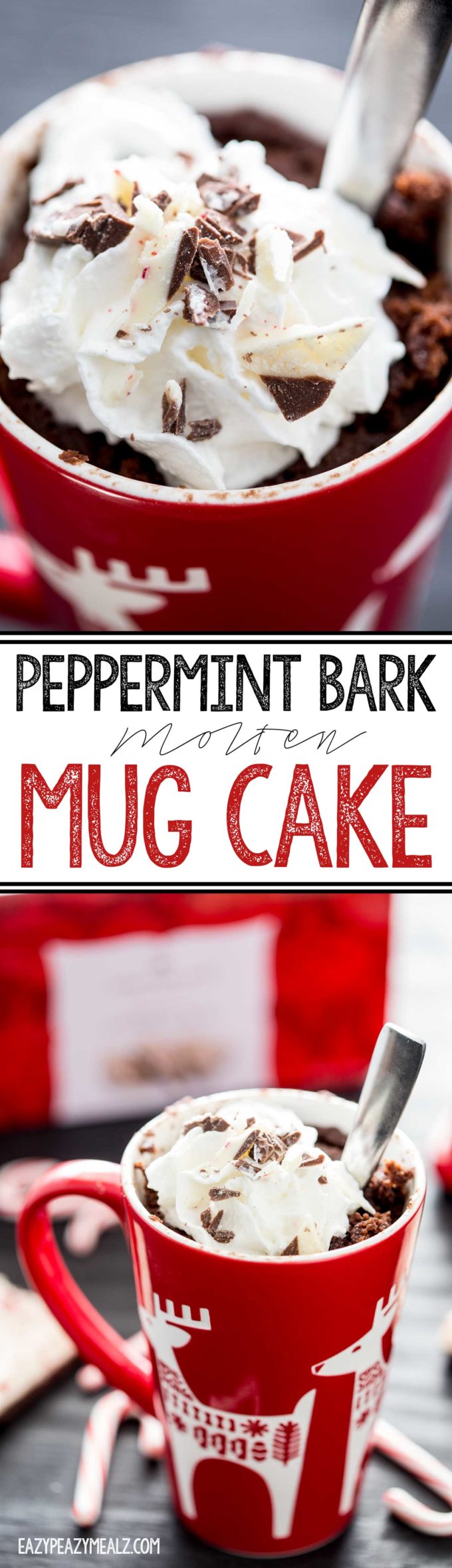 Peppermint Bark Lava Mug Cake is a quick single serve delicious dessert, a holiday dessert 