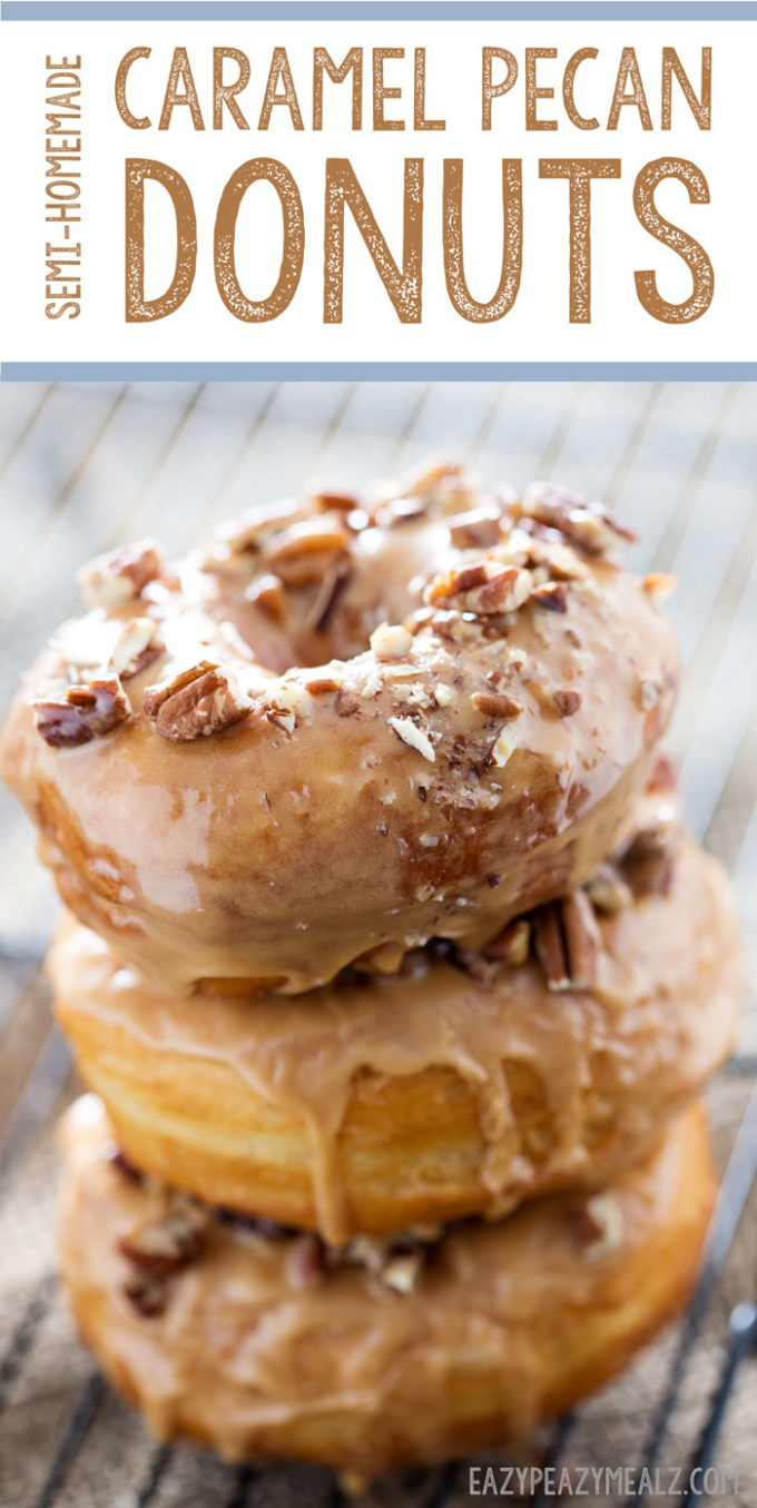 Easy to make caramel pecan donuts, a fun holiday treat!