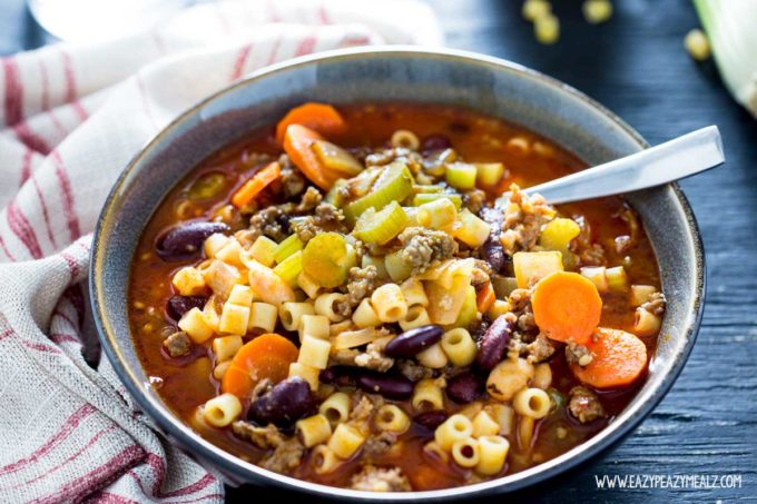 Pasta Fagioli Olive Garden: This hearty, flavorful soup made from Italian Sausage, veggies, marinara base, pasta and beans can be on the table in under 30 minutes. 