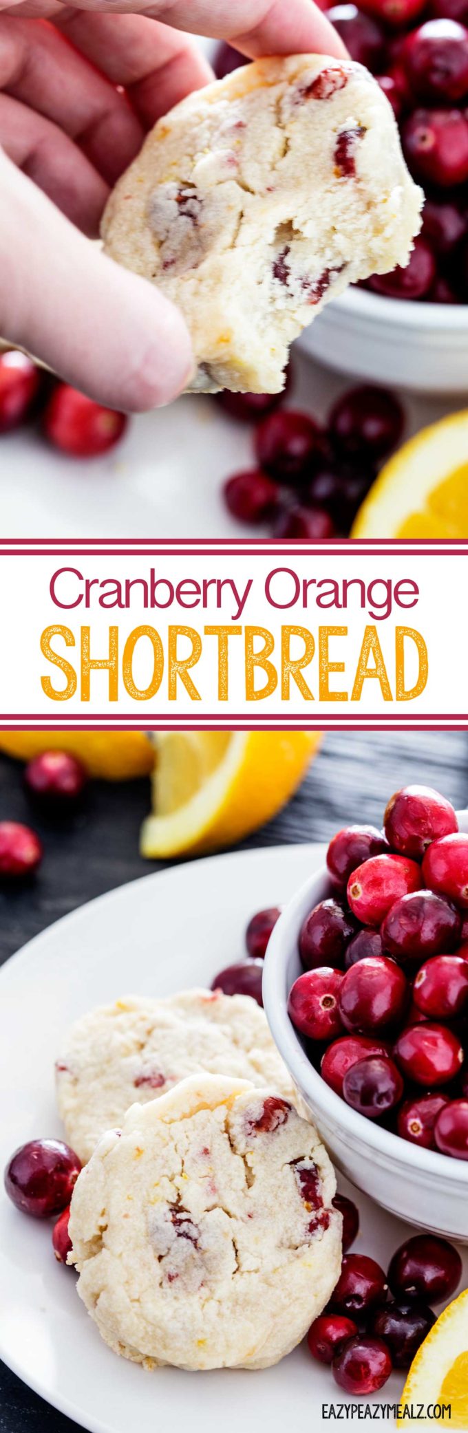 An easy to make, and flavorful Cranberry Orange Shortbread. Great for holiday entertaining. Make these cookies ahead and freeze for easier prep during the holidays. 