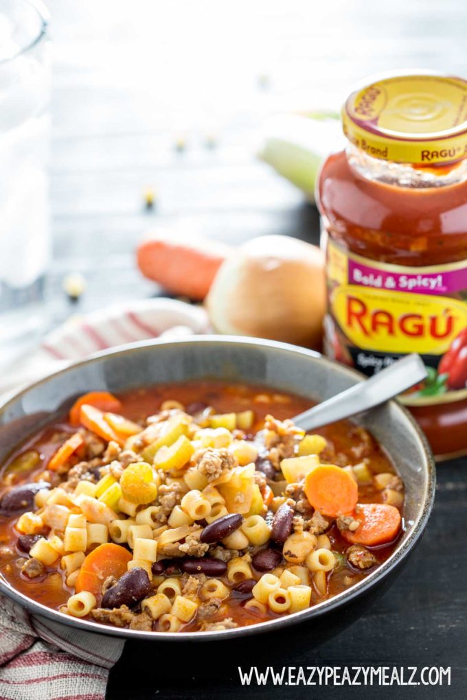 Pasta Fagioli Soup Olive Garden Recipe: This hearty, flavorful soup made from Italian Sausage, veggies, marinara base, pasta and beans can be on the table in under 30 minutes. 