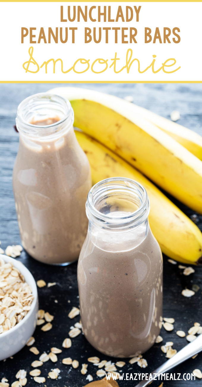 Peanut butter bar smoothie, like the lunchlady peanut butter bars but in smoothie form. Protein packed and dairy free. Yum!