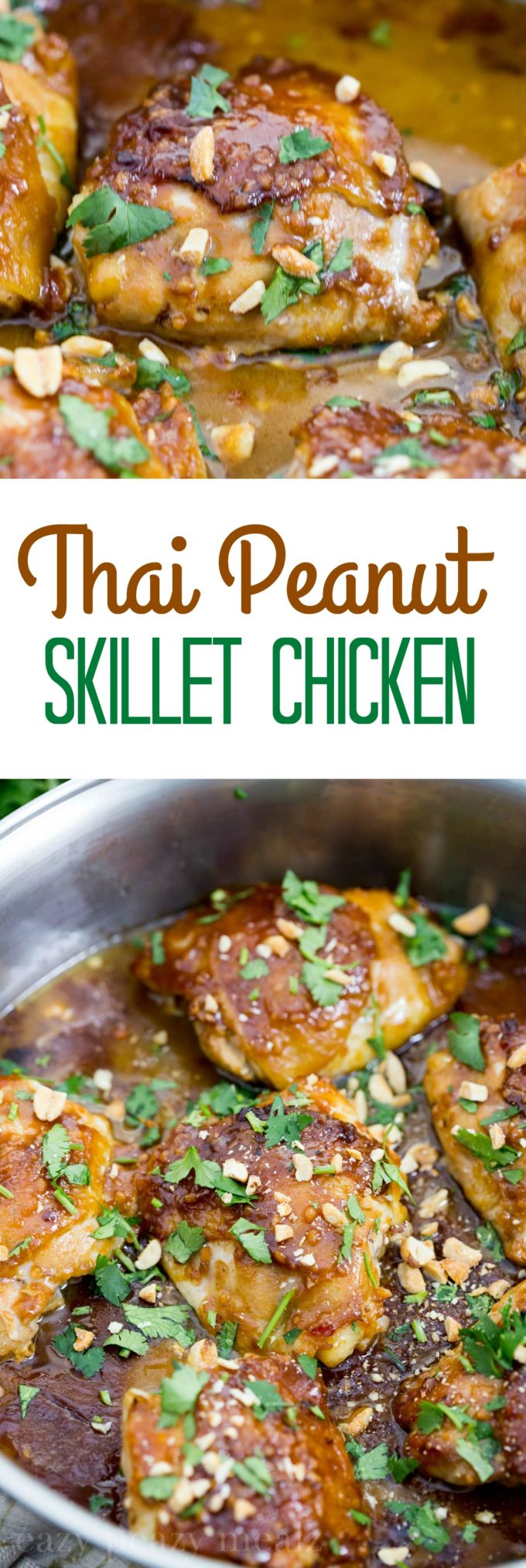 Thai Peanut skillet chicken, an easy one pot chicken that tastes great and bakes up to perfection. Mmmm