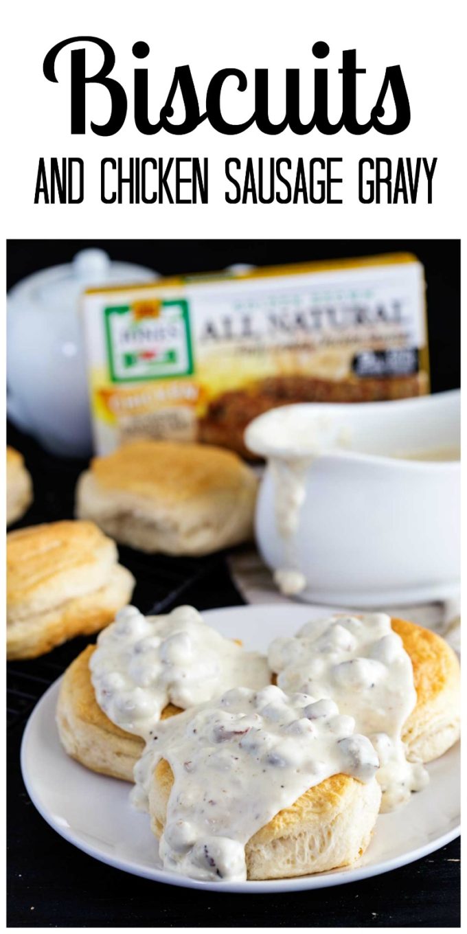 Biscuits and chicken sausage gravy, a hearty breakfast, a simple breakfast 