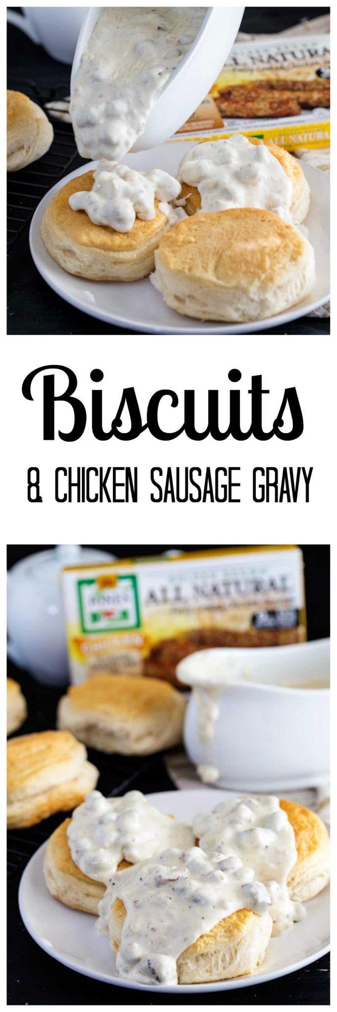 biscuits and gravy, chicken sausage gravy over biscuits, a hearty breakfast 