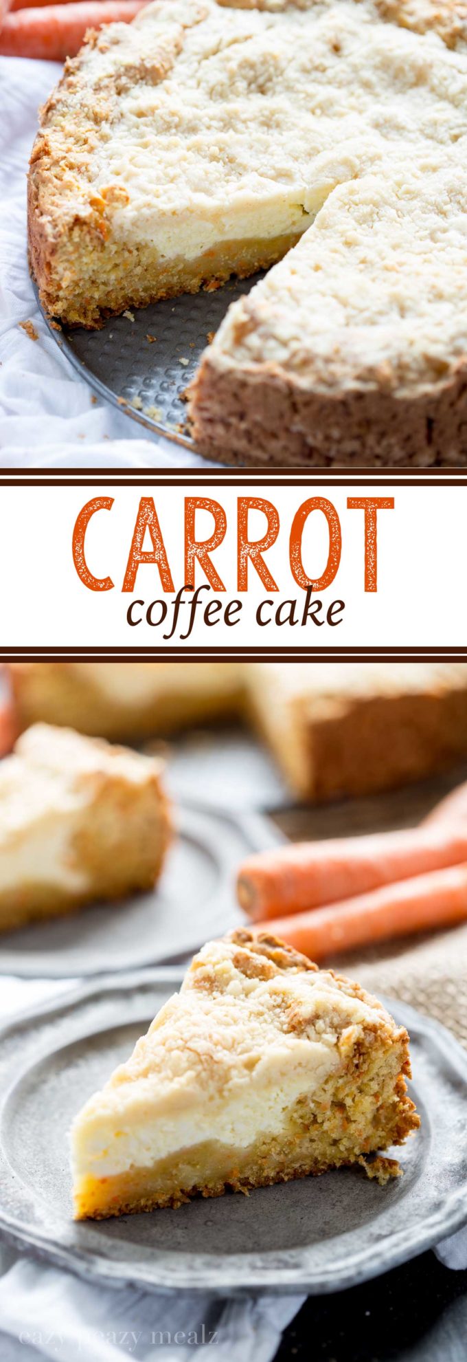 Carrot cake base, cream cheese filling, and a crumb topping, a fabulous treat or breakfast 