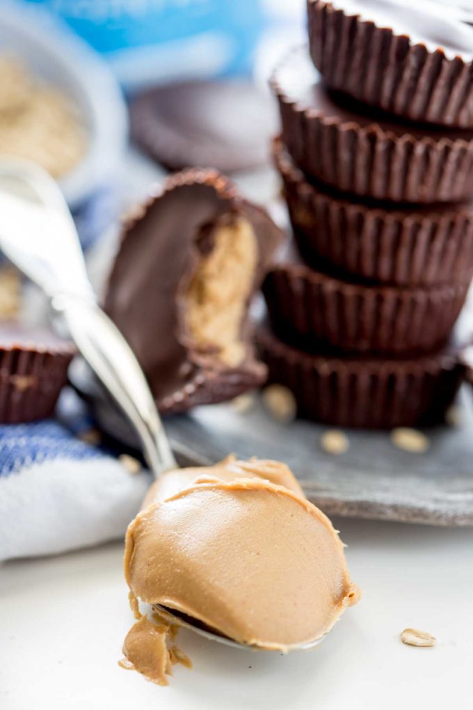 Rich dark chocolate, creamy peanut butter filling, and a healthy serving of protein per peanut butter cup
