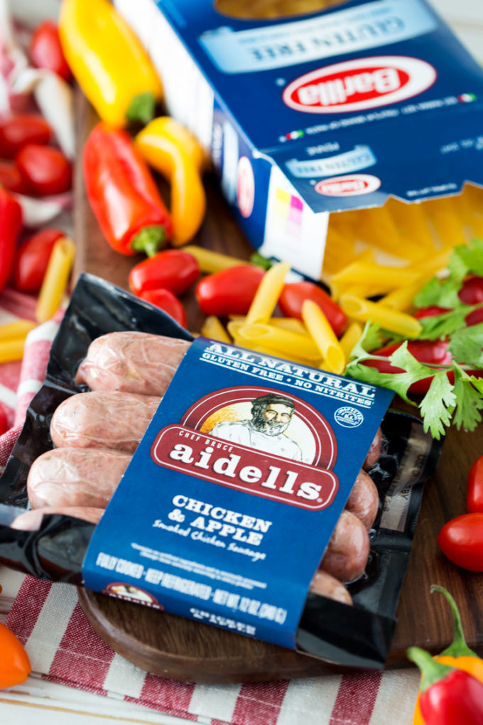 Ingredients for creamy jalapeno chicken sausage pasta gluten free