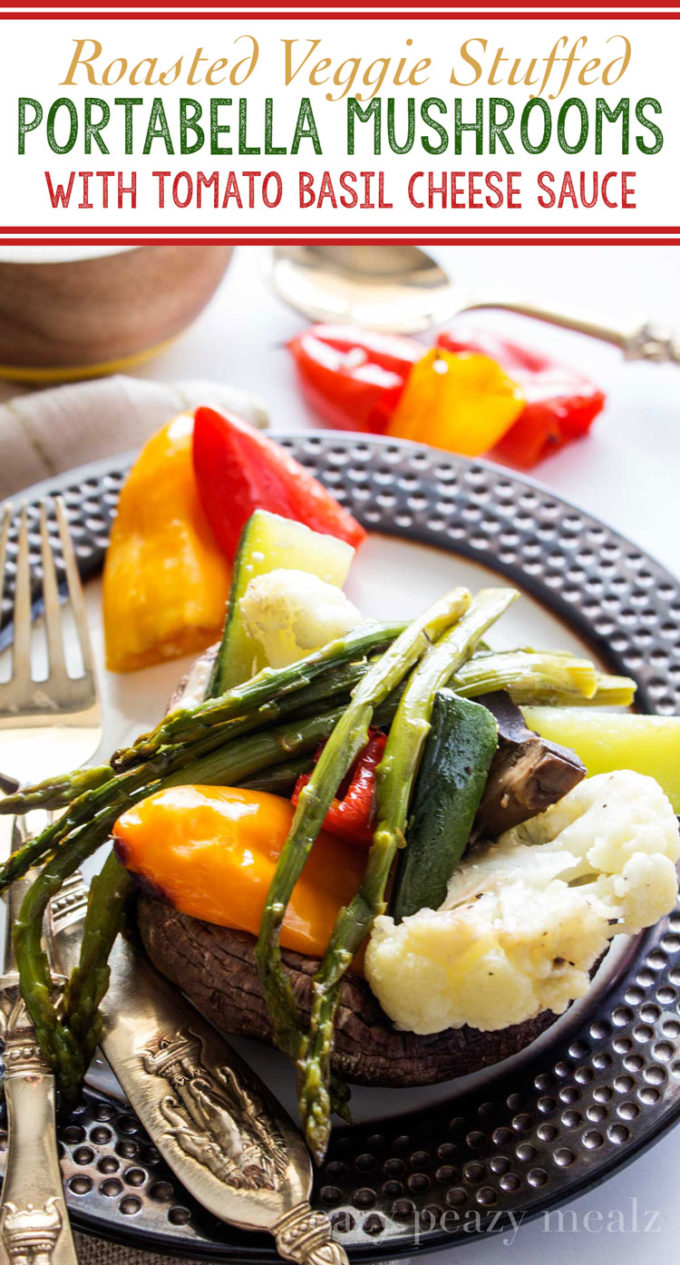 Roasted Veggie Stuffed Portabella Mushrooms with Blender Tomato Basil