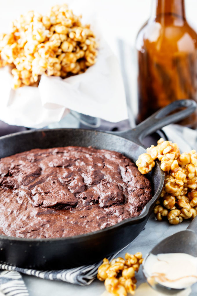 brownie skillet, just add ice cream and the caramel corn for a delicious dessert 