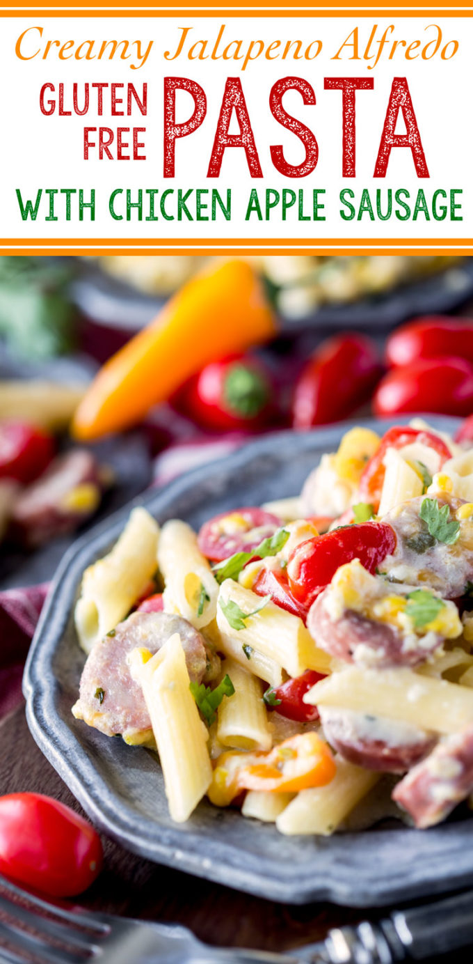 Creamy Jalapeno Alfredo pasta with chicken apple sausage