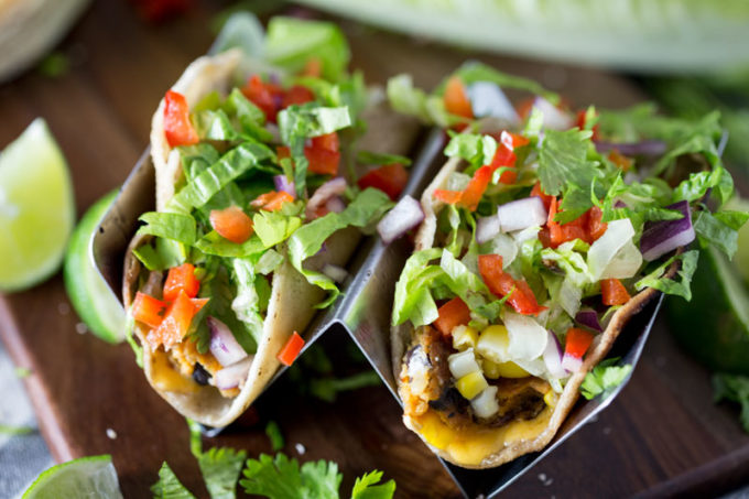 Black bean tacos with corn, tomatoes, etc. a delicious dinner recipe 