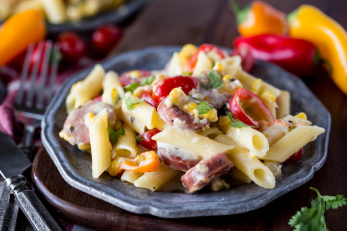 Creamy jalapeno alfredo pasta with chicken sausage