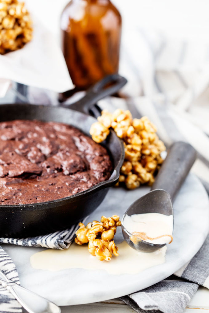 vanilla ice cream and a brownie skillet makes the best dessert 