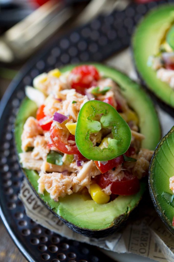 Tuna salad stuffed avocados