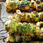 I took these to a BBQ and everyone went crazy for them. Chipotle Pesto Chicken Skewers.