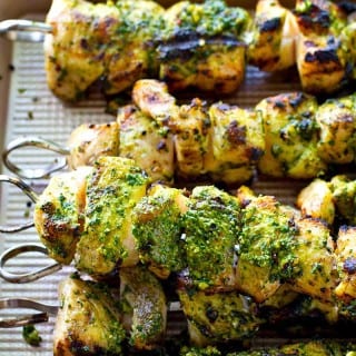 I took these to a BBQ and everyone went crazy for them. Chipotle Pesto Chicken Skewers.