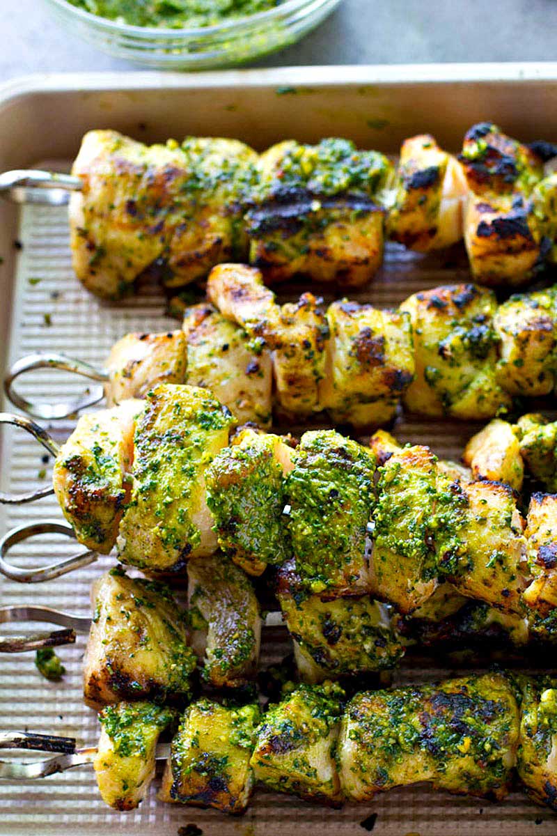 I took these to a BBQ and everyone went crazy for them. Chipotle Pesto Chicken Skewers.