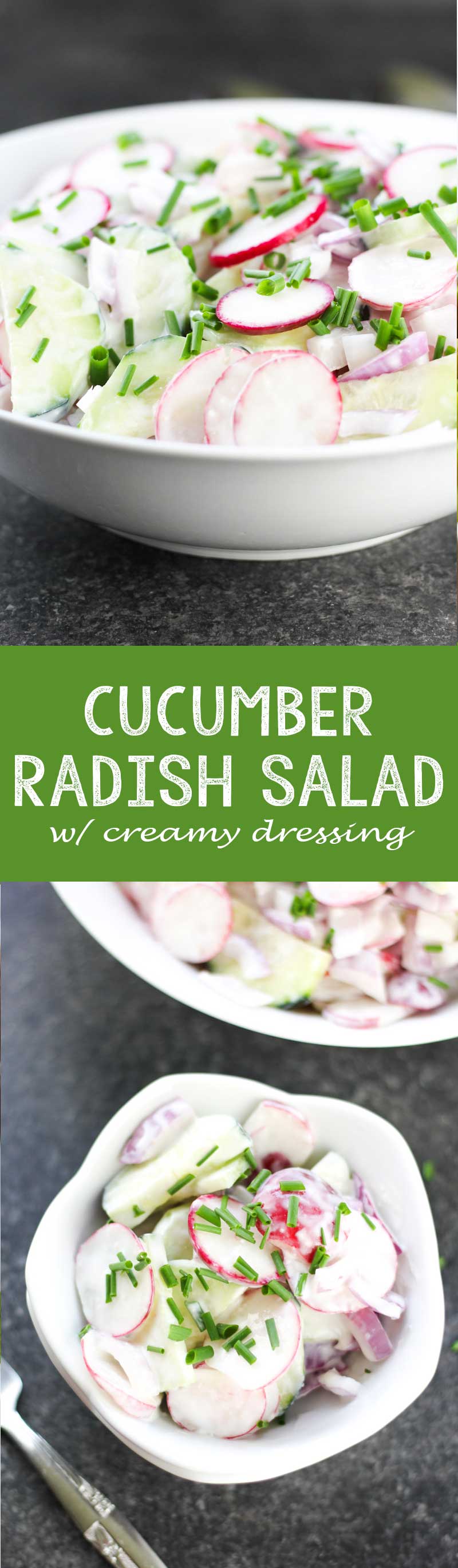 Cucumber radish salad with creamy yoghurt dressing