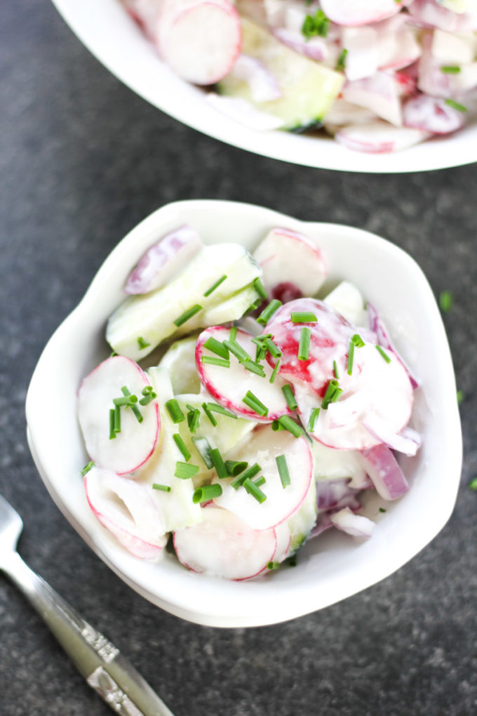 Cucumber radish salad with creamy dressing