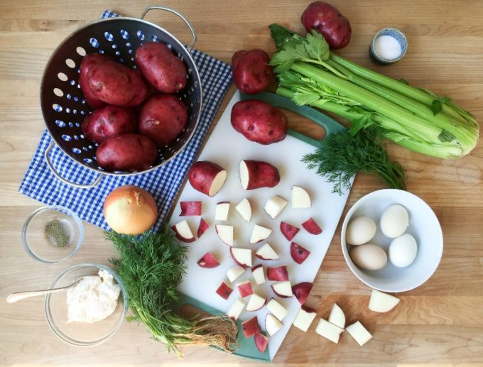 Ingredients for Red Bliss Potato Salad with Dill 800x608