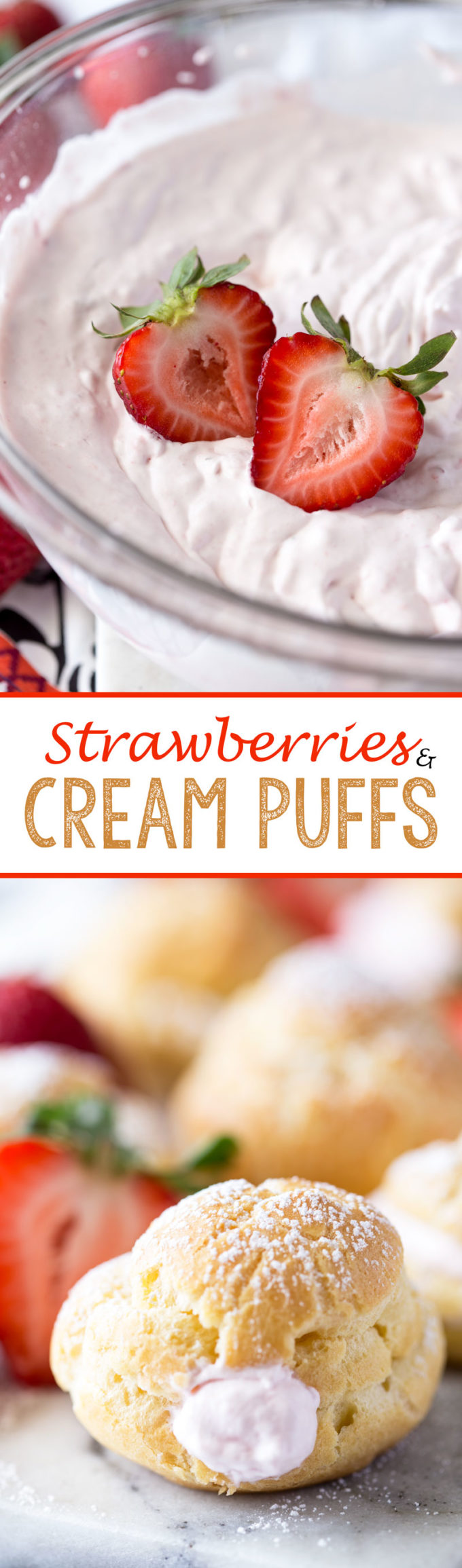 I could barely wait for the puffs to cool, I wanted to gobble them down! Strawberries and Cream Puffs!