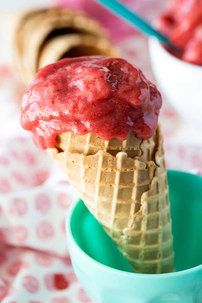 Strawberry Rhubarb Sorbet cone