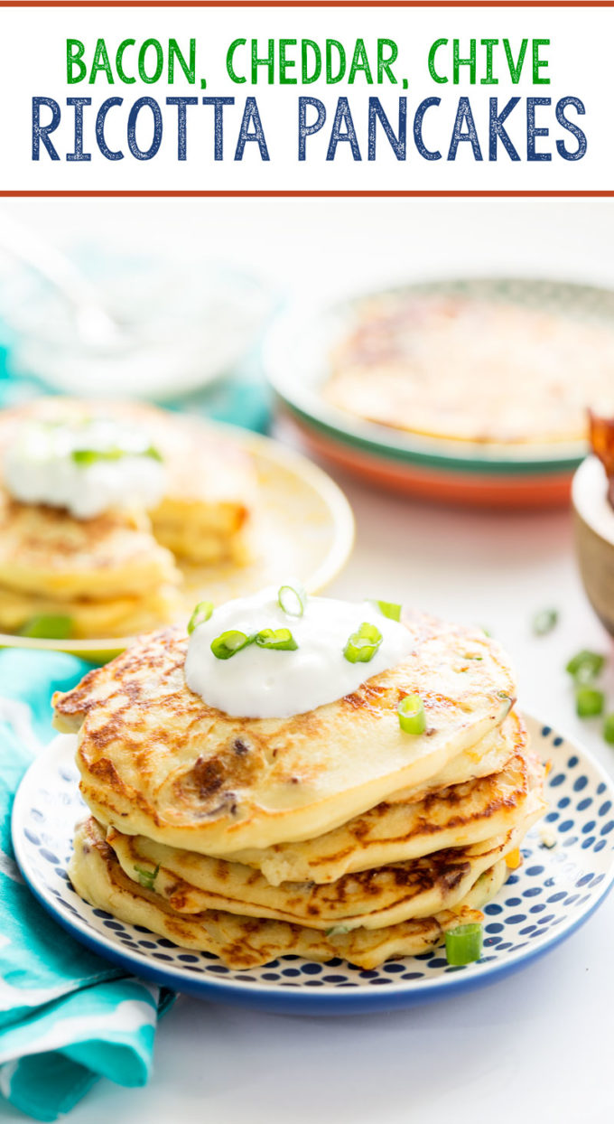 Savory bacon, cheese, and chive ricotta pancakes