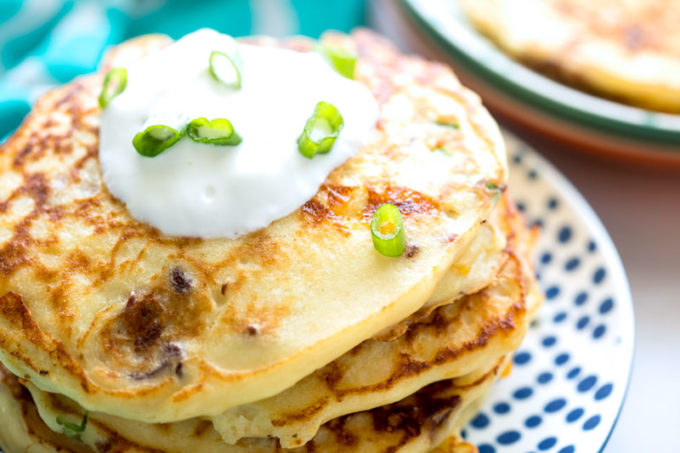 Bacon chives and cheese ricotta pancakes