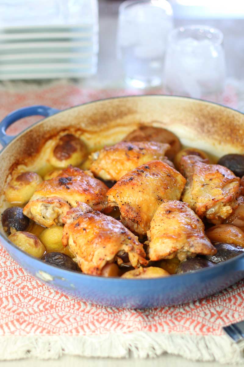 Baked chicken thighs and potatoes