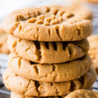 a stack of 5 three ingredient peanut butter cookies