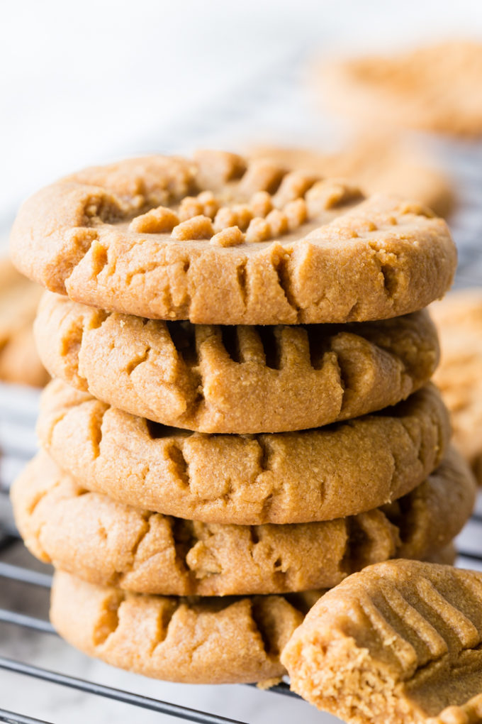 a stack of 5 three ingredient peanut butter cookies