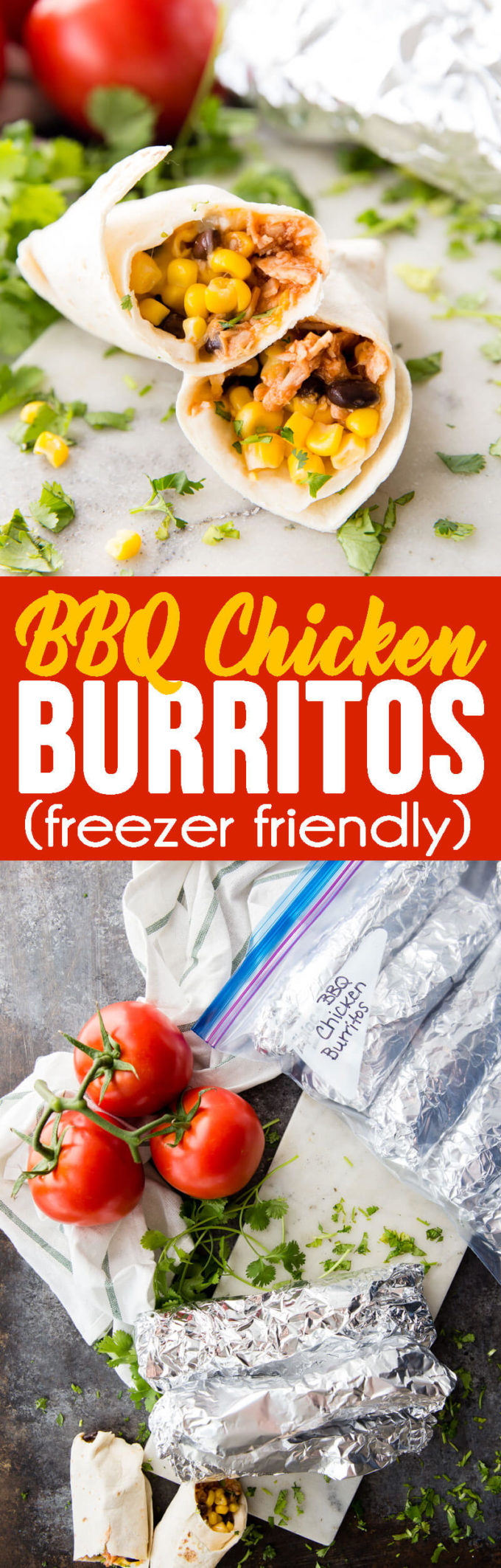 BBQ Chicken Burritos, made with shredded chicken, your favorite BBQ sauce, topped with beans, corn or any of your favorite ingredients.