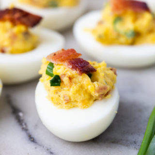Bacon cheddar ranch deviled eggs are a low carb snack perfect for the keto diet.