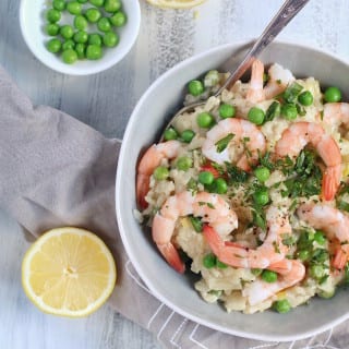 Baked Shrimp Pea and Lemon Risotto