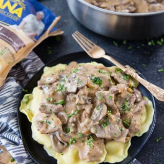 Beef and Mushroom Ravioli Stroganoff with delicious sauce