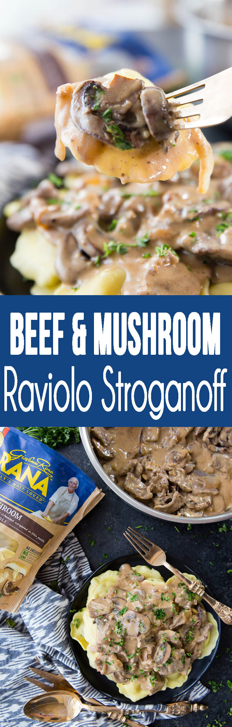 Beef and Mushroom Ravioli Stroganoff with delicious sauce