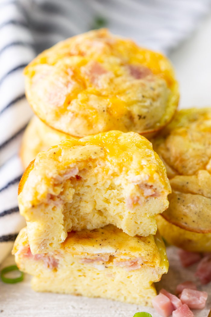 A pile of ham and cheese egg muffins, these egg cups are the best