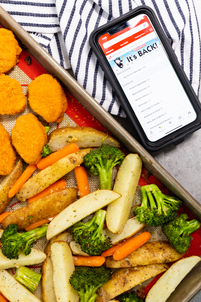 Sheet pan chicken nugget and ranch potato dinner