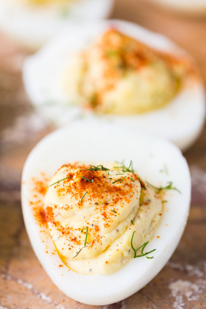 Classic deviled eggs are a low carb or keto friendly snack idea