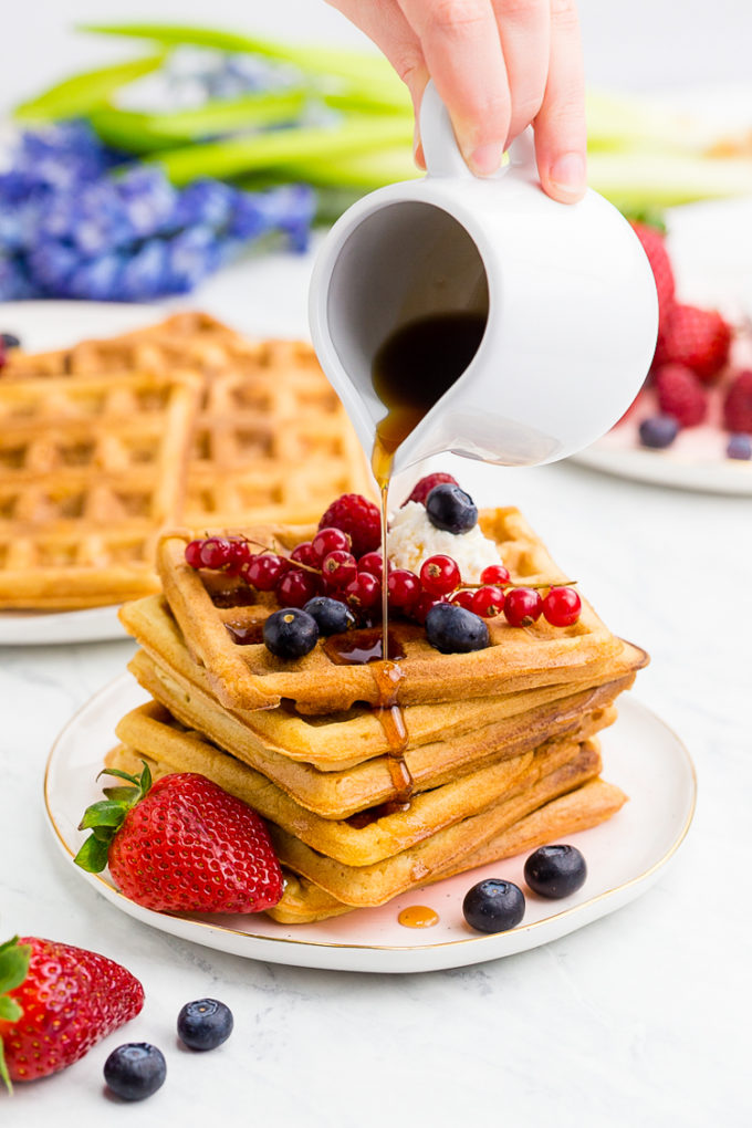 Delicious fluffy interior and crispy exterior, these classic waffles are a family favorite for a reason. You won't be able to get enough of them.